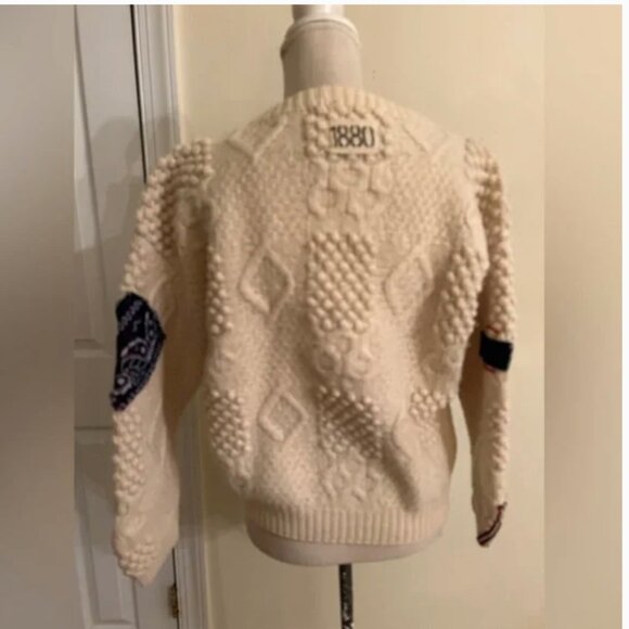 Free People Riley 1880 VINTAGE PATCHED UP SWEATER Patchwork Wool size L - Picture 6 of 13